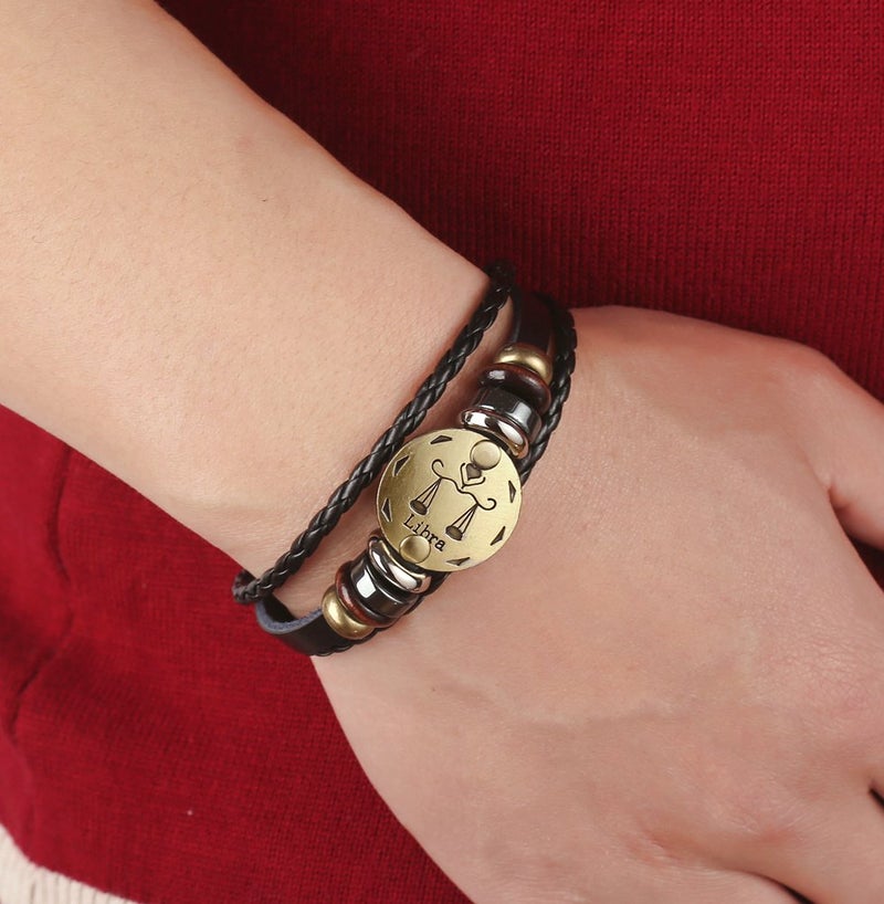 Hamoery Punk Alloy Leather Bracelet For Men Constellation Braided Rope Bracelet Bangle Wristband(Libra) - Image 4